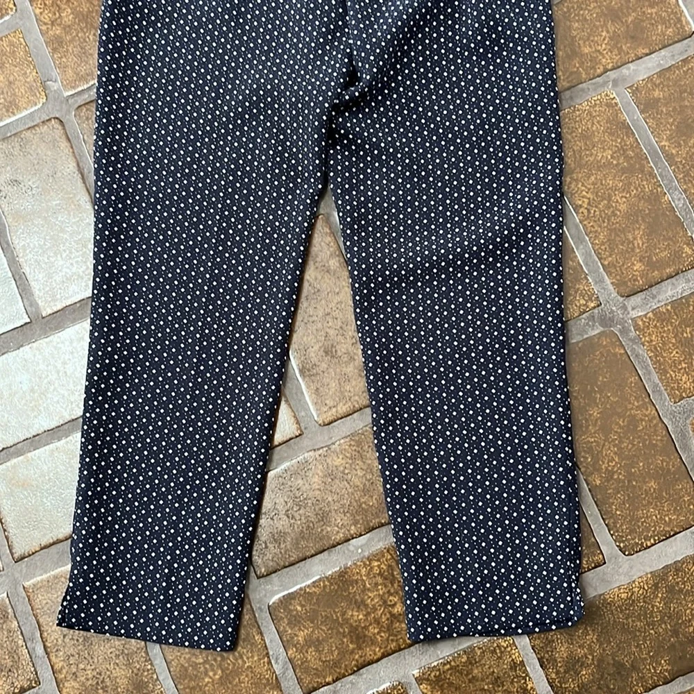 J. Crew Navy & White Printed High-Rise Cropped Slim Leg Trouser Pant